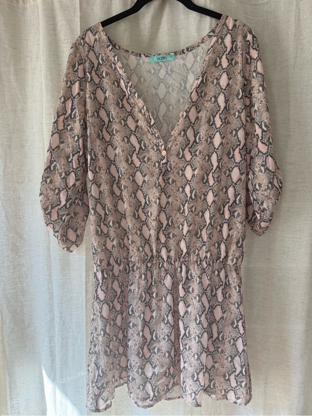 Karlie Pink & Taupe Snake-Print V-Neck Mini Dress